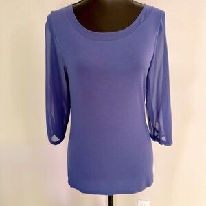 Tahari Swan Knit Purple Top with Sheer Sleeves